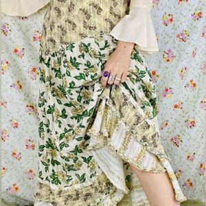Free People Women's Size 6 Flower Power Maxi Skirt Butter Yellow Boho  Floral